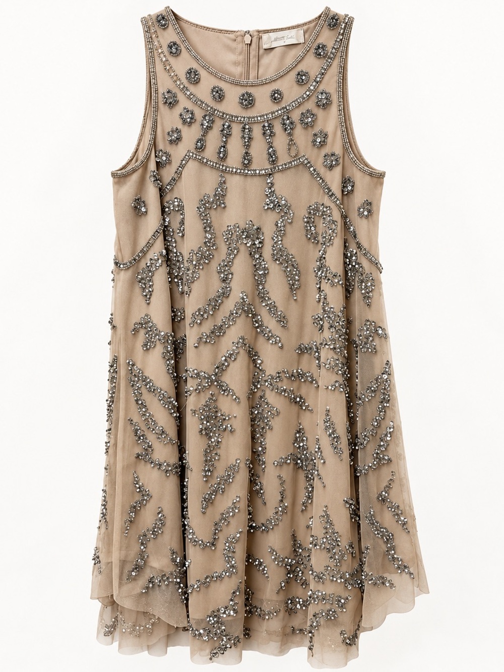 Altar’d State Small Nude Silver Beaded Sequin A-Line Mini Dress